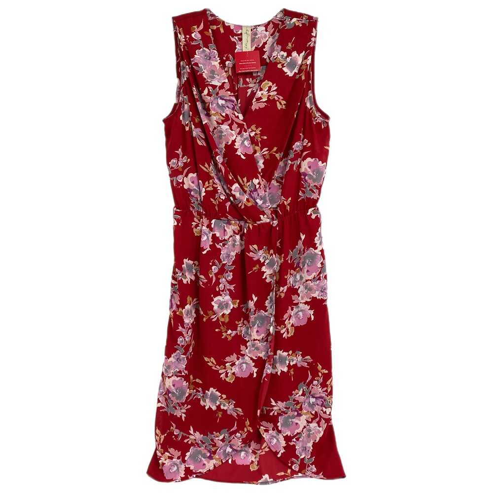 Allison Joy Red Pink Floral V-Neck Sleeveless Midi Dress | Size M